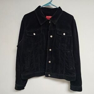 Vintage Chaps Denim Black Corduroy Jacket Women's Size XL Y2K Button Down Truck